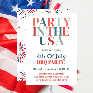 Invitación Fiesta del 4 de Julio en la fiesta de barbacoa de 