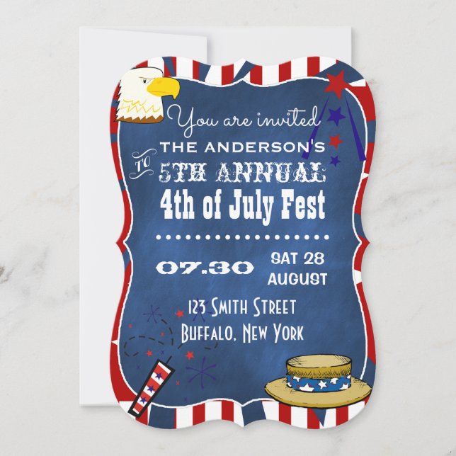 Invitación Fiesta del 4 de Julio Pizarra (Anverso)