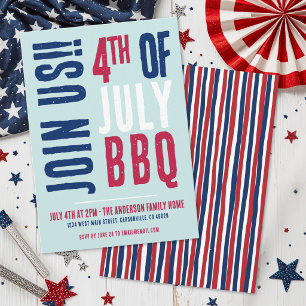 Invitación Fiesta del 4 de Julio Roja Blanca Azul Patriótica