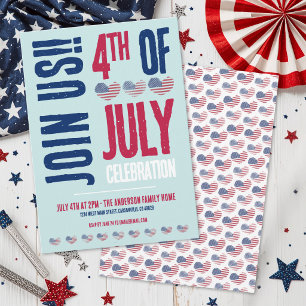 Invitación Fiesta del 4 de Julio Roja Blanca Azul Patriótica