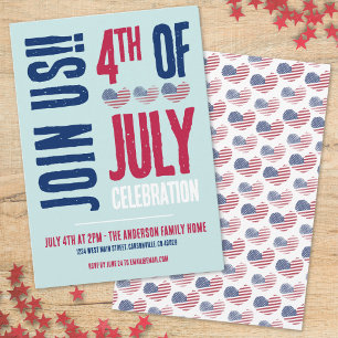 Invitación Fiesta del 4 de Julio Rojo Blanco Azul Patriótico
