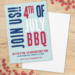 Invitación Fiesta del 4 de Julio Rojo Blanco Azul Patriótico
