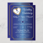 Invitación Fiesta del 5º Aniversario Boda de Sapphires Diamon<br><div class="desc">Elegantes zafiros en forma de corazón falso, diamantes de lágrimas y formas de diamante circular sobre un fondo de tono azul zafiro y un marco de esquina de vieiras de tono dorado 5ª invitaciones a la fiesta de aniversario Boda. Diseño original de Holiday Hearts Designs (derechos reservados). Si tiene alguna...</div>