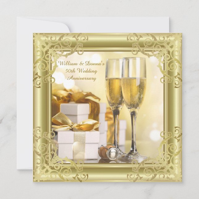 Invitación Fiesta del 50º aniversario de Gold Swirl Boda (Anverso)