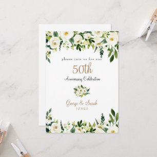Invitación Fiesta del 50º Aniversario Floral Blanco