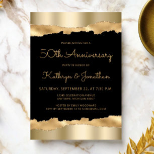Invitación Fiesta del 50º Aniversario Negro Oro Desgarrado Lá