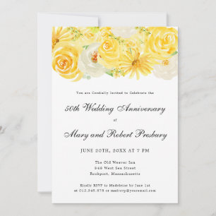 Invitación Fiesta del 50 Aniversario Amarillo Blanco Floral