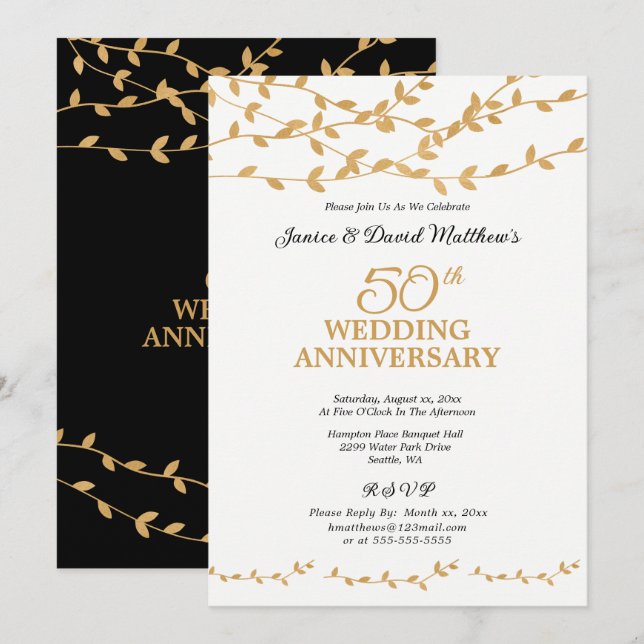 Invitación Fiesta del 50° Aniversario Boda de Oro Elegante (Anverso / Reverso)