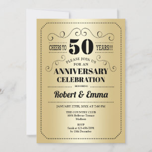 Invitación Fiesta del 50° aniversario Boda - Negro de oro