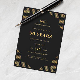 Invitación Fiesta del 50° aniversario de Black & Gold Logo Bu