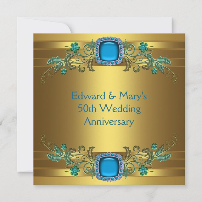 Invitación Fiesta del 50 aniversario de Boda del Oro Azul ver (Anverso)