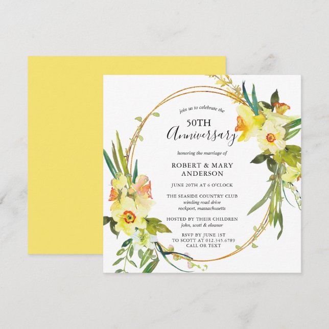 Invitación Fiesta del 50 aniversario de la floral de Daffodil (Anverso / Reverso)