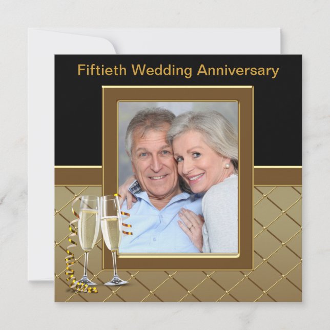 Invitación Fiesta del 50 aniversario de la foto de la champañ (Anverso)