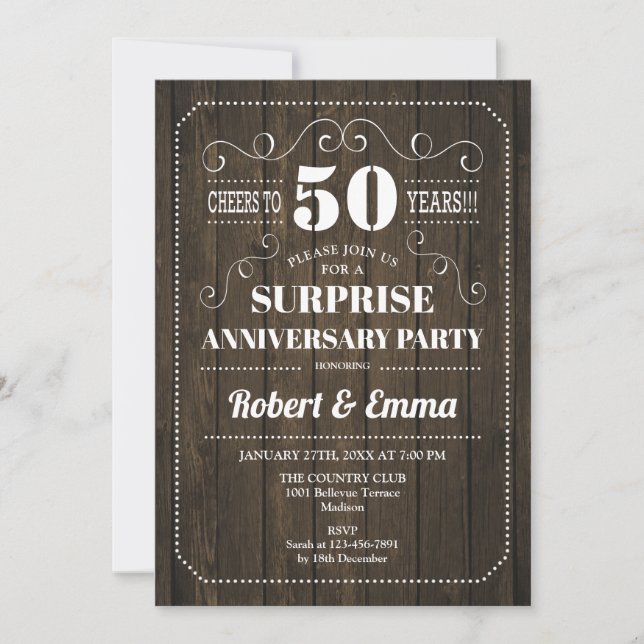 Invitación Fiesta del 50° Aniversario de la Sorpresa - Madera (Anverso)