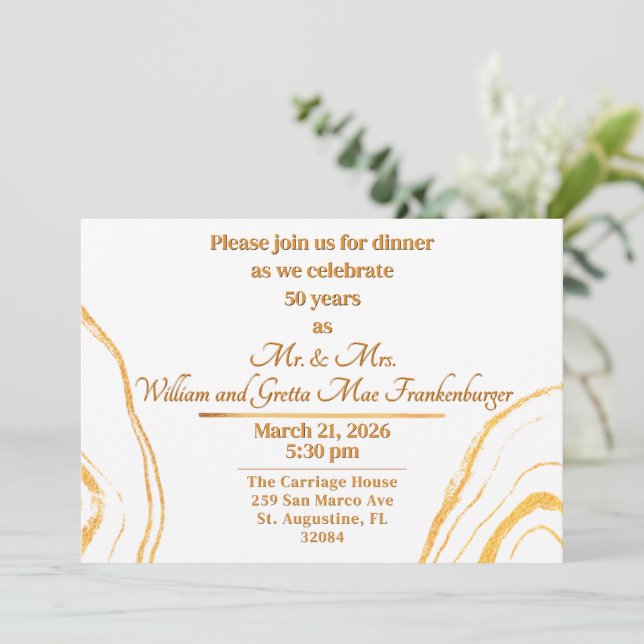 Invitación fiesta del 50° Aniversario de Oro del Boda (Anverso de pie)