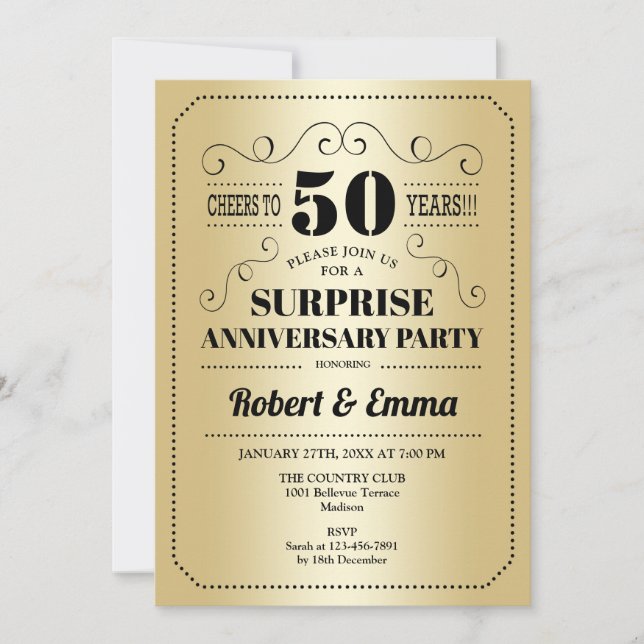 Invitación Fiesta del 50 aniversario de Surprise - Negro de o (Anverso)