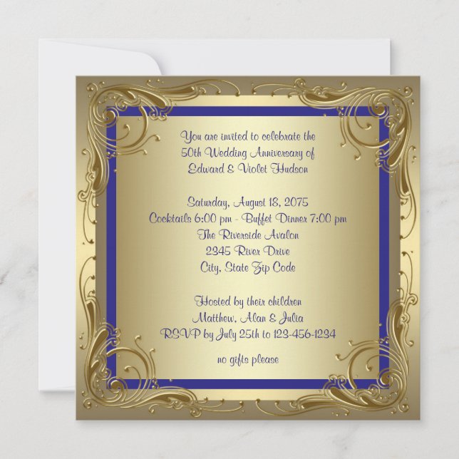 Invitación Fiesta del 50° Aniversario del Oro Azul Real (Anverso)