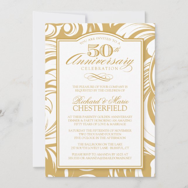 Invitación fiesta del 50° Aniversario Fancy Golden Invitation (Anverso)
