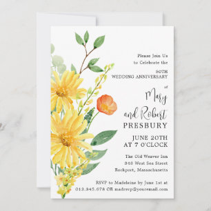 Invitación Fiesta del 50 Aniversario Floral Amarillo