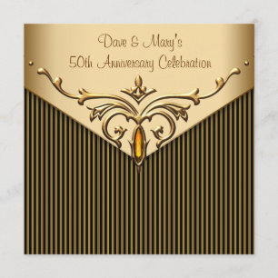 Invitación Fiesta del 50 Aniversario Gold Stripe Gold