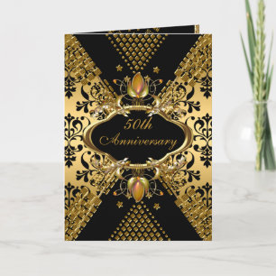 Invitación Fiesta del 50 Aniversario Oro Negro Damask Deco 3