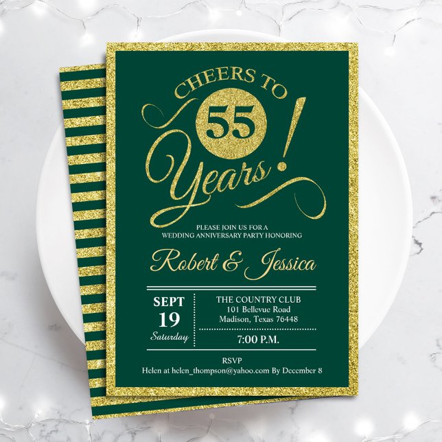 Invitación fiesta del 55 aniversario - Oro verde esmeralda (Subido por el creador)