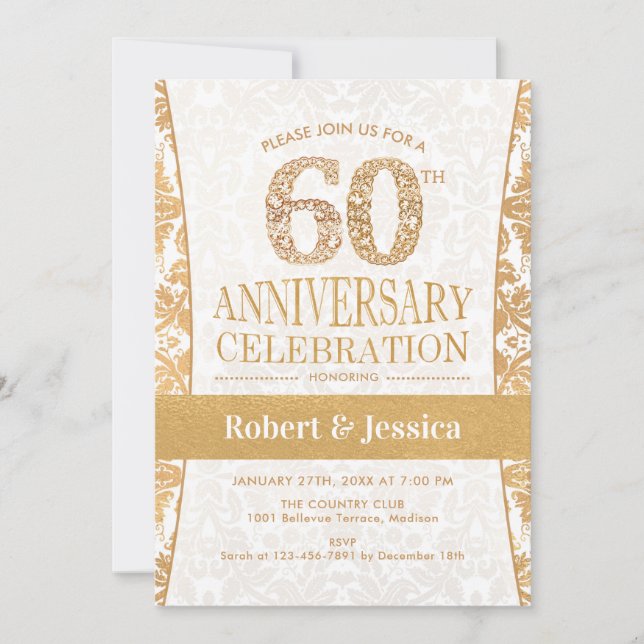 Invitación fiesta del 60 aniversario - Blanco dorado (Anverso)