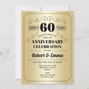 Invitación Fiesta del 60° aniversario Boda - Negro de oro