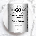 Invitación fiesta del 60° Aniversario del Boda - Negro platea<br><div class="desc">Invitación a la fiesta del 60 aniversario del boda. Tarjeta de invitación plateada y negra. Perfecto para una elegante celebración del 60 aniversario de los diamantes. Presenta una tipografía retro elegante. ¡Salud a 60 años! Se puede personalizar a cualquier año. Por favor,  envíeme un mensaje si necesita más personalización.</div>