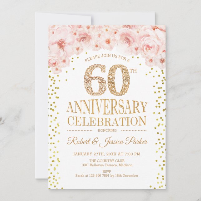 Invitación fiesta del 60 aniversario - Oro Blanco (Anverso)