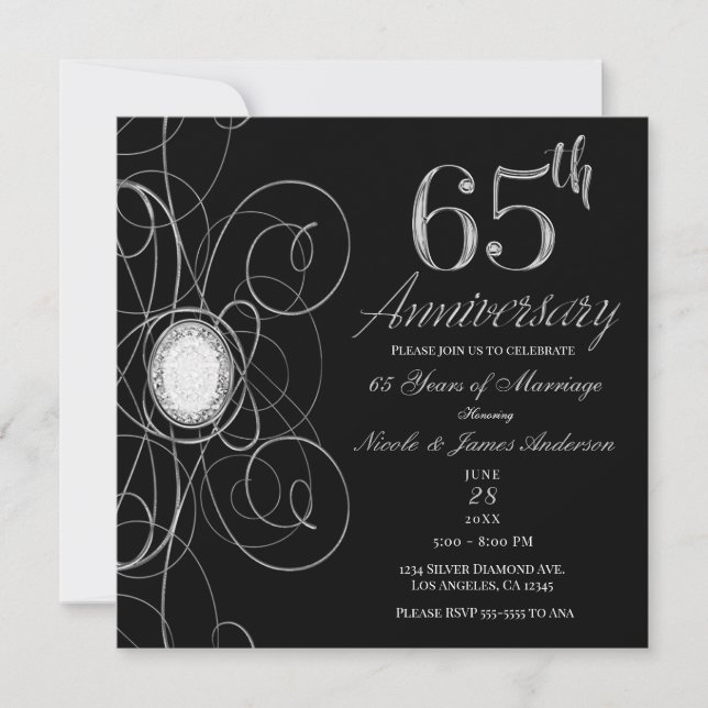 Invitación Fiesta del 65 Aniversario Black & Silver Diamond 6 (Anverso)