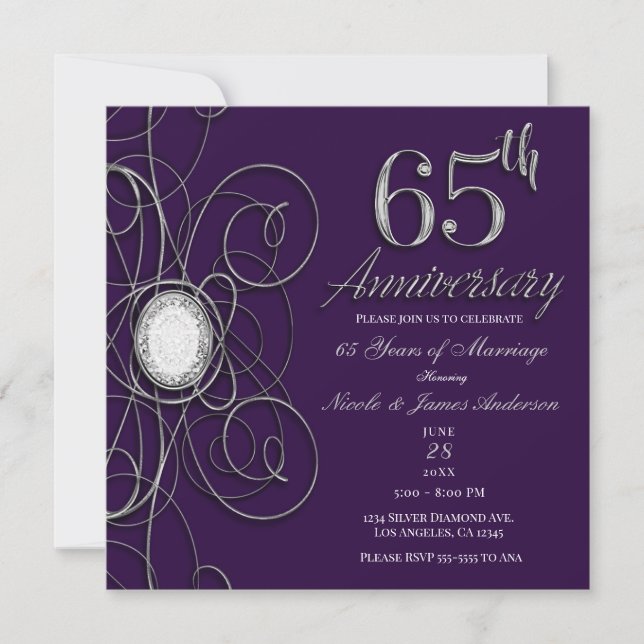 Invitación Fiesta del 65 Aniversario de Purple & Silver Diamo (Anverso)