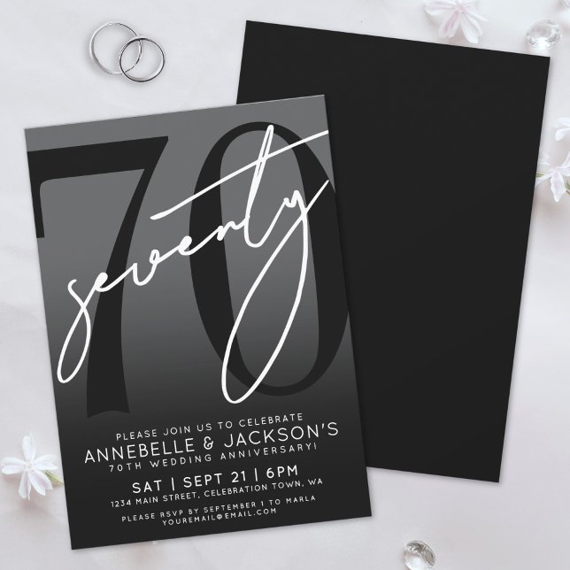 Invitación Fiesta del 70 Aniversario de Black White (Black White 70th Anniversary Party Invitation)