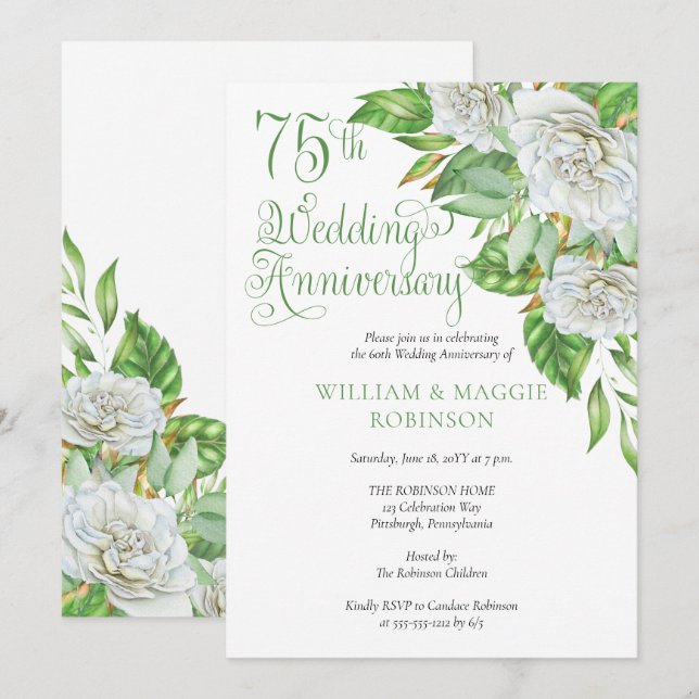 Invitación Fiesta del 75º Aniversario de Boda de las Rosas Bl (Anverso / Reverso)