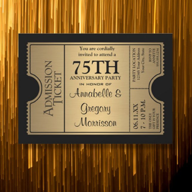 Invitación Fiesta del 75º aniversario del Golden Ticket Style (Subido por el creador)