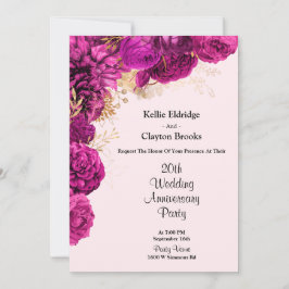 Invitación Fiesta del Aniversario Boda Floral Rosa Y Oro