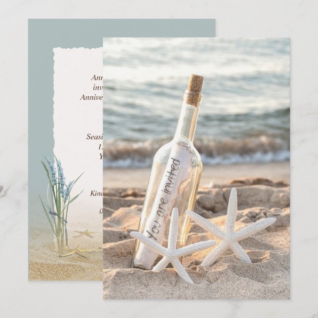 Invitación Fiesta del Aniversario de la Botella de la Playa d (Anverso / Reverso)
