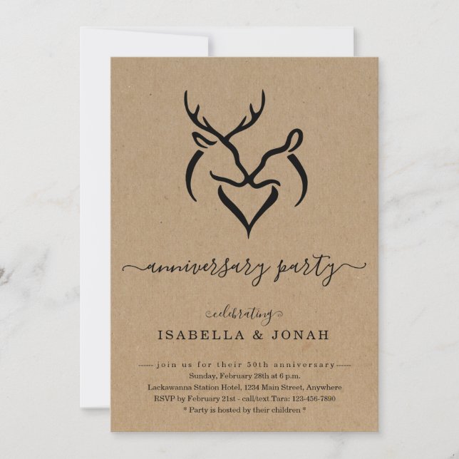 Invitación Fiesta del Aniversario de los Antlers Rusticos Buc (Anverso)