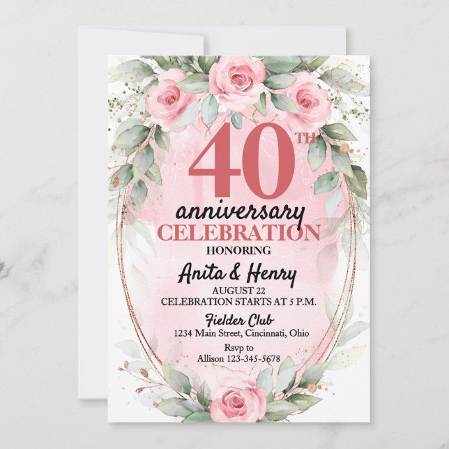 Invitación Fiesta del aniversario de los Rosas verdes suaves  (Anverso)