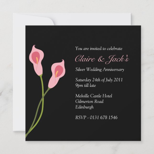 Invitación Fiesta del aniversario de Pink Calla Lilies - negr (Anverso)
