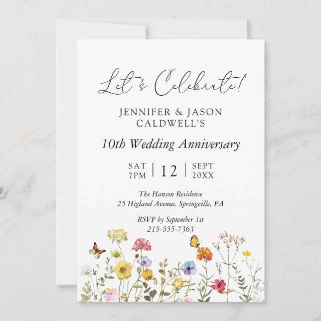 Invitación Fiesta del Aniversario del Boda Botánico de Flor S (Anverso)