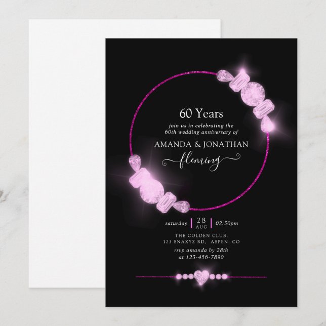 Invitación Fiesta del Aniversario del Boda de Diamantes Rosa (Anverso / Reverso)