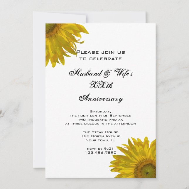 Invitación Fiesta del aniversario del Boda del girasol amaril (Anverso)