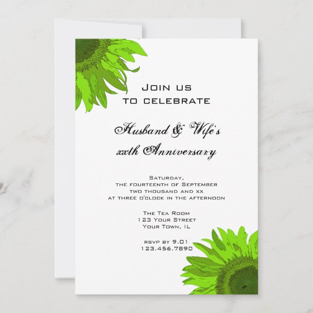 Invitación Fiesta del aniversario del Boda del girasol del ar (Anverso)