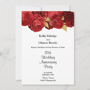 Invitación Fiesta del Aniversario del Boda Floral Rojo Y Oro
