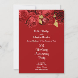 Invitación Fiesta del Aniversario del Boda Floral Rojo Y Oro