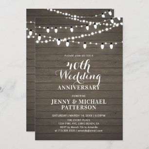 Invitación Fiesta del Aniversario del Boda Rustic Wood & Ligh