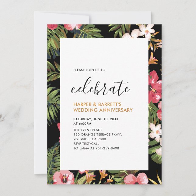 Invitación Fiesta del Aniversario del Boda Tropical Moderno (Anverso)