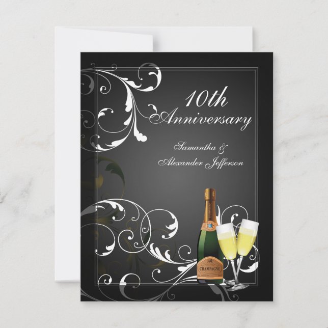 Invitación Fiesta del Aniversario del Champagne de Plata Negr (Anverso)