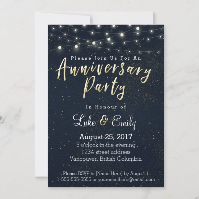 Invitación Fiesta del aniversario del glamour de medianoche (Anverso)